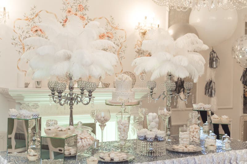 Wedding candy bar table. Cakes and other sweets stock images