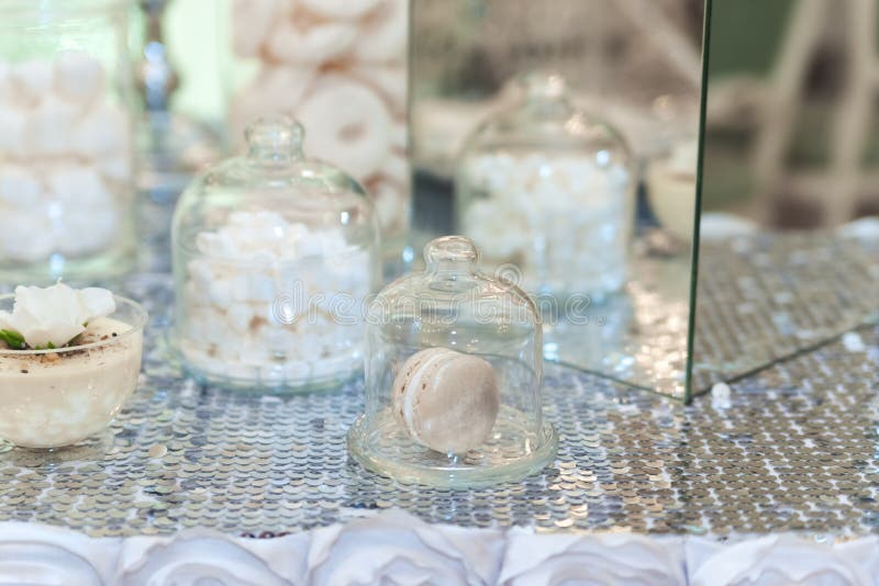 Wedding candy bar table. Cakes and other sweets stock photo