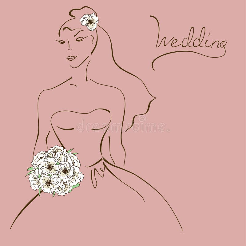 Wedding Card With Contour Sketch Of Bride Stock Vector Wedding Card With Contour Sketch Of Bride Stock Vector