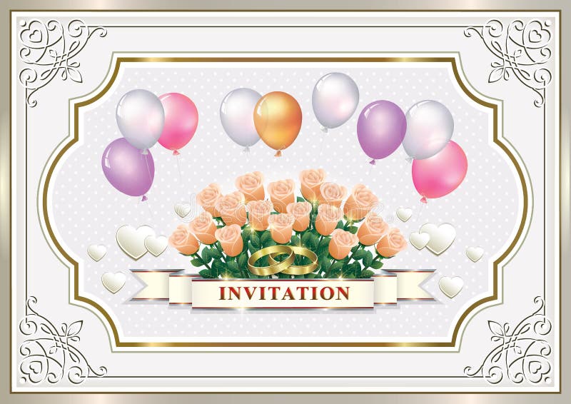 Wedding card with flowers and balloons