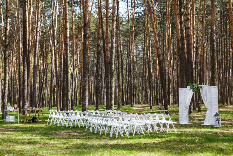 Wedding Ceremony In The Forest. Beautiful Gentle Arch