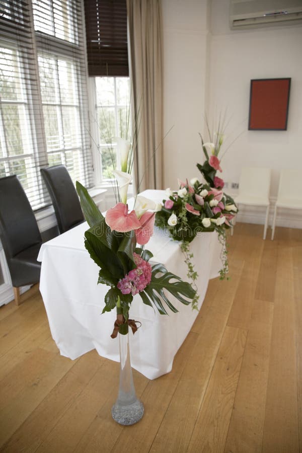Wedding Ceremony Table And Flowers Stock Image Image of brown