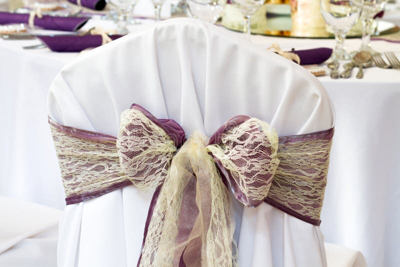 Wedding chairs with ribbon stock image. Image of focus 34647799