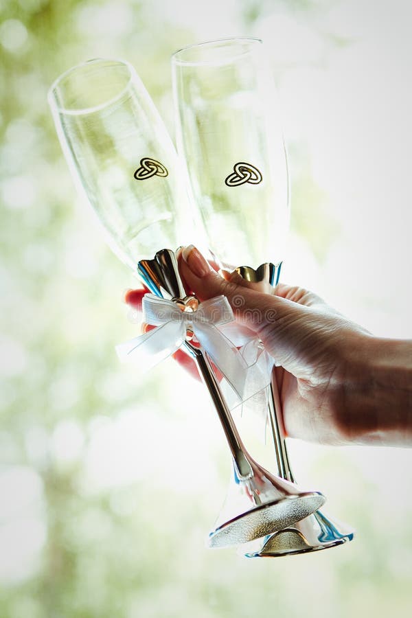 Wedding champagne glasses stock photo. Image of table 75917492