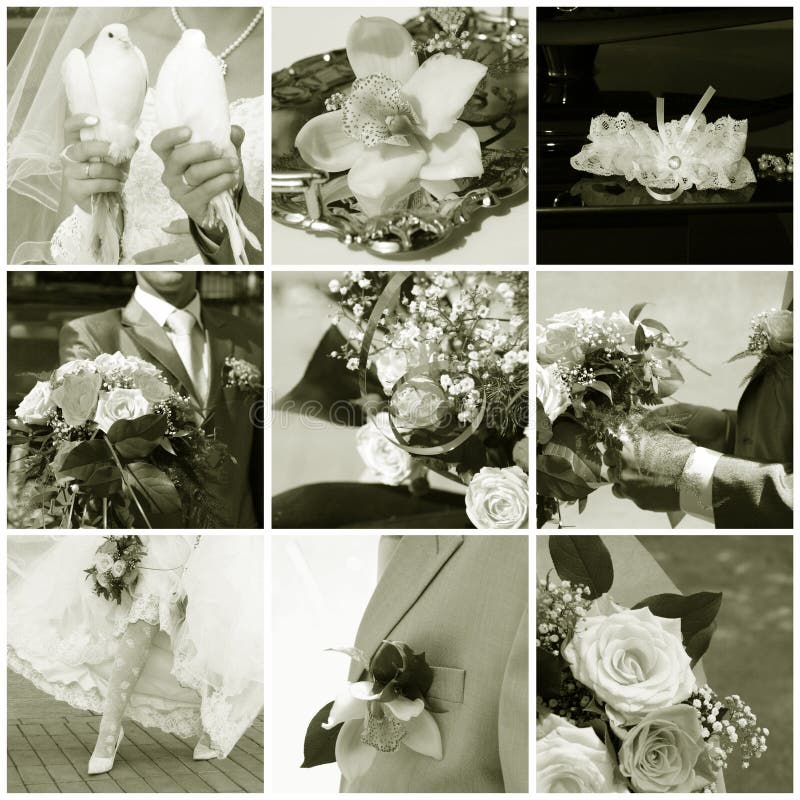 Matrimonio collage di foto in bianco e nero.