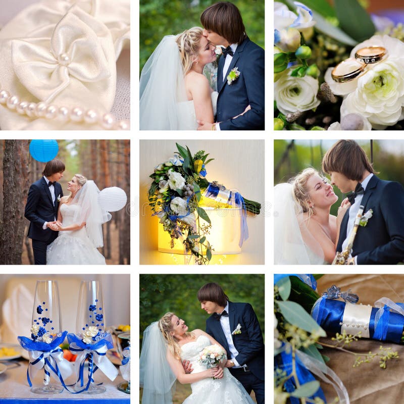 Wedding collage blue, turquoise style royalty free stock images