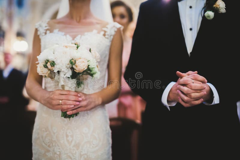Wedding Couple Bide and Groom Get Married in a Church Stock Photo ...