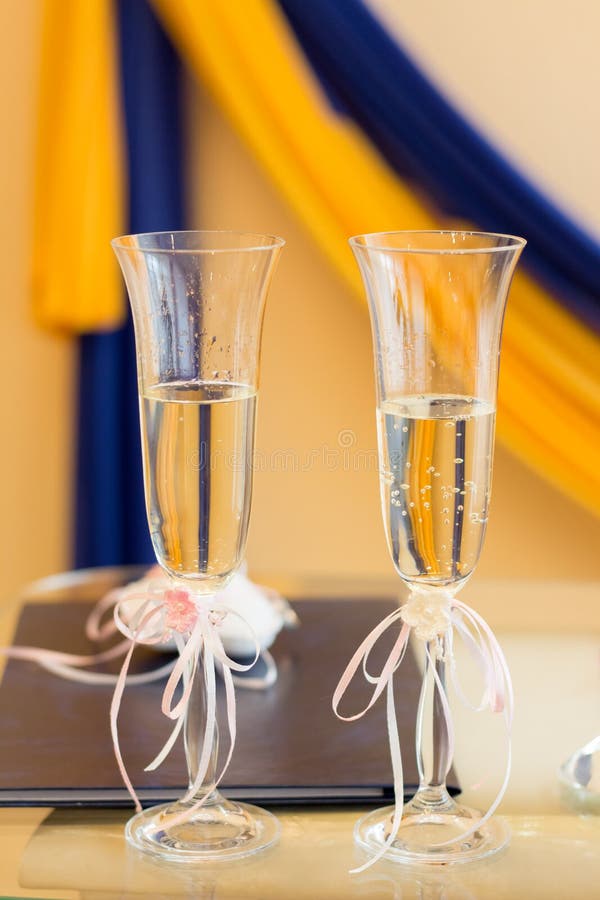 Wedding Couple of Champagne Glasses Stock Image - Image of love