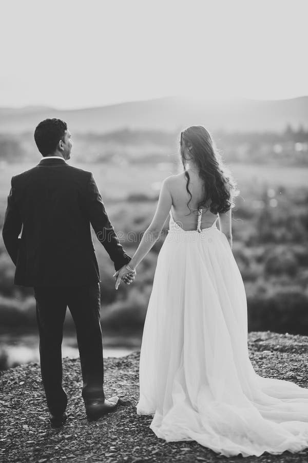 Wedding Couple Holding Hands, Groom and Bride Together on Wedding Day ...