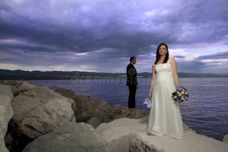 Wedding couple by the sea