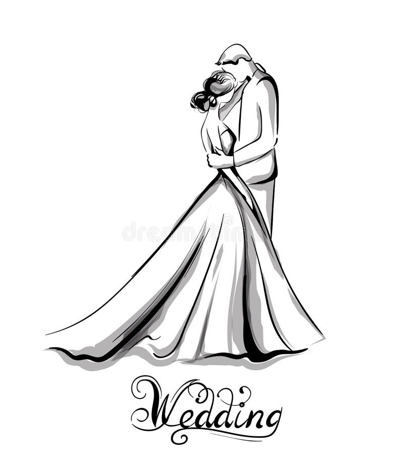 Sketch Silhouette Of Caricature Faceless Newly Married Couple Groom With  Formal Wear And Bride With Wavy Side Long Hairstyle Vector Illustration  Royalty Free SVG, Cliparts, Vectors, and Stock Illustration. Image 83400443.