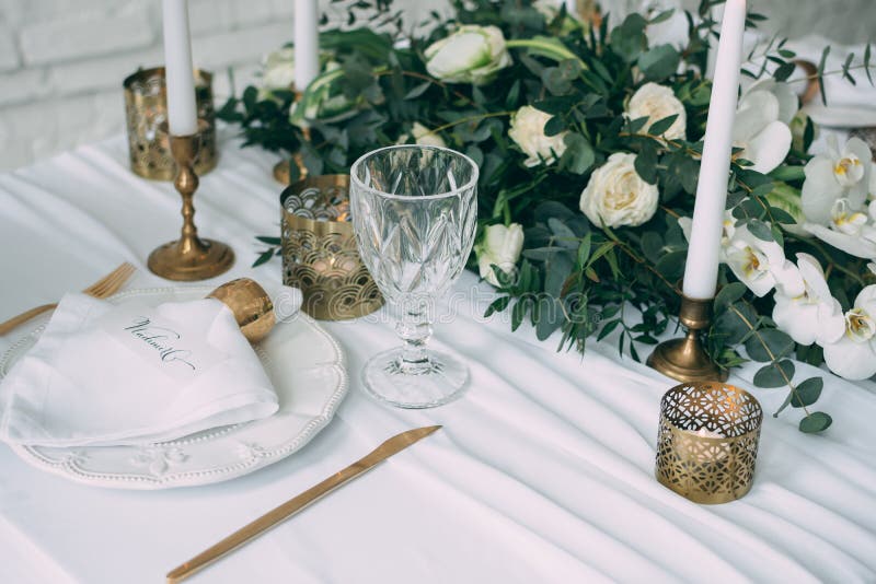 Wedding Decor, Flowers, Black and Gold Decor, Candles. Stock Image Image of elegant, interior