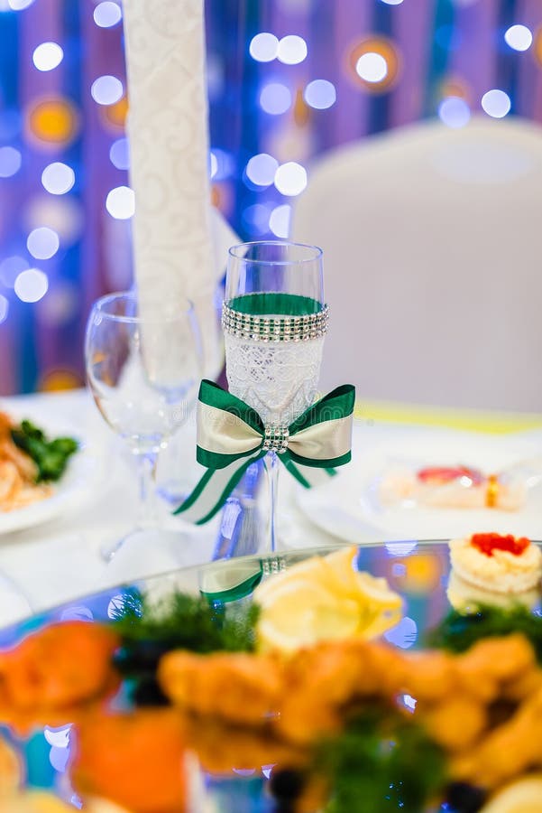 Wedding Decorated Wine Glass on the Table Stock Image Image of table