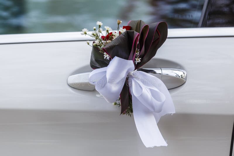 Wedding Decoration Attached To the Car Door Handles Stock Image Image of transportation