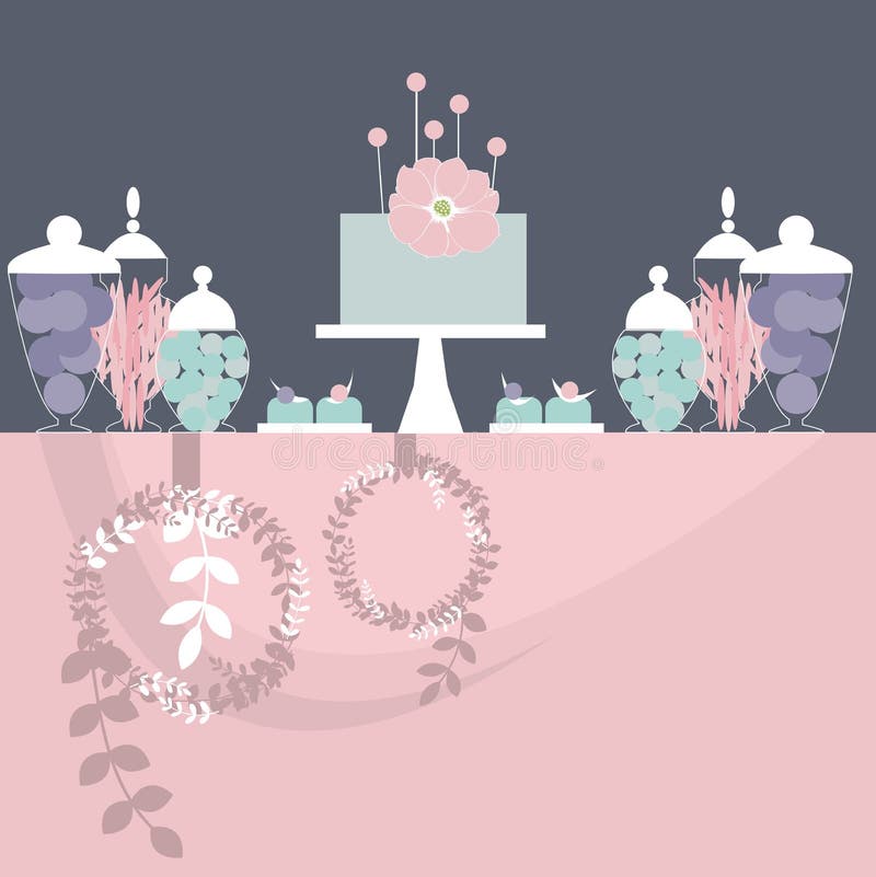 Wedding Dessert Table with Cake. Candy Bar Stock Illustration