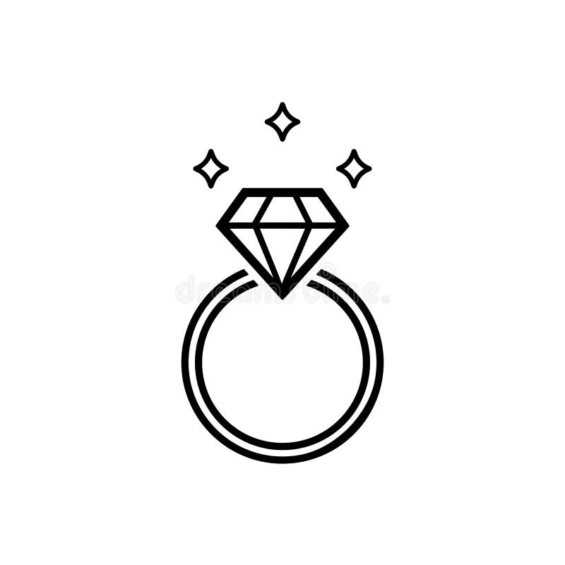 Wedding or Diamond Engagement Ring Symbol in Outline Style Icon Flat in ...