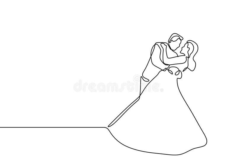 Continuous Line Drawing of Romantic Couple in Weeding Dress Vector  Illustration with Love Text Stock Vector - Illustration of dress, beauty:  136347937
