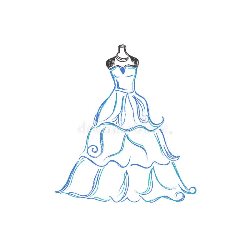  Wedding  Dress  Sketch Vector Illustration On White 