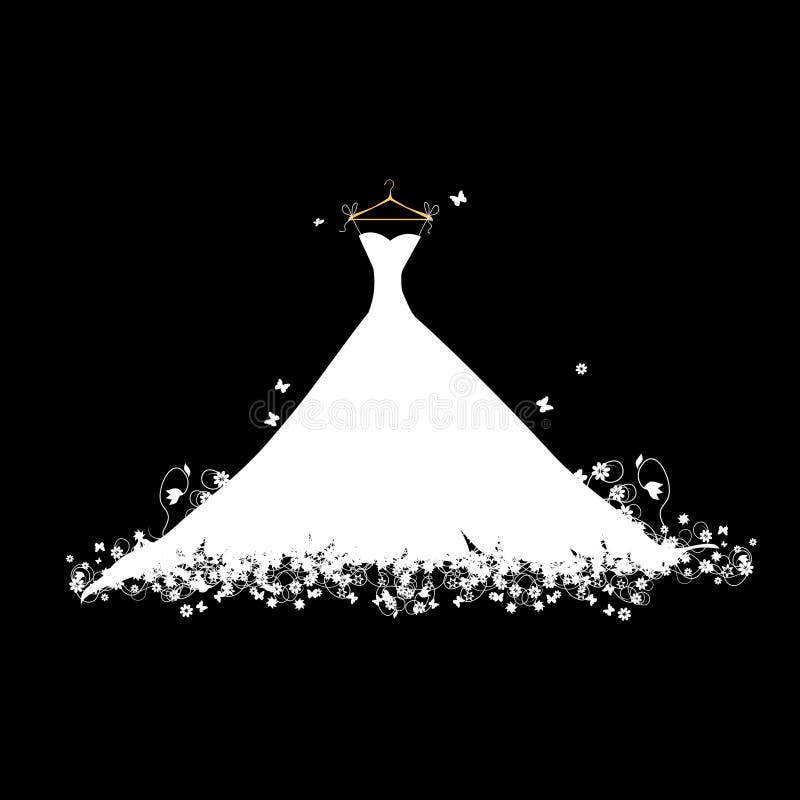 Wedding dress white on black. Illustration vector illustration