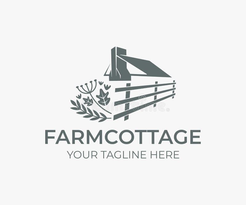 Wedding farm cottage, roof and chimney with fence and herbs, logo design. House or home rustic, rural scene and countryside, vecto stock illustration Wedding farm cottage, roof and chimney with fence and herbs, logo design. House or home rustic, rural scene and countryside, vecto stock illustration