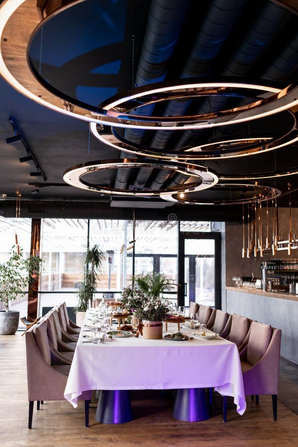 Wedding Festive Table in a Restaurant with Food and Decor Stock Image