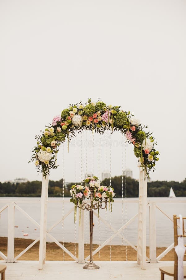 Wedding Floral Arch On The Beach Stock Image Image of floral, bright