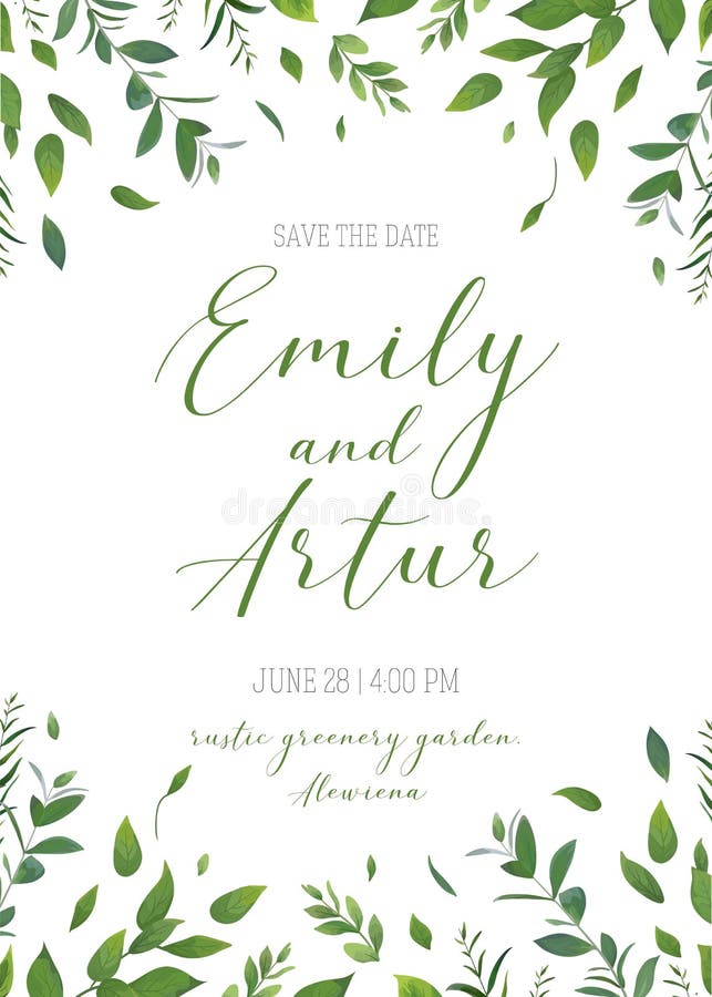 Wedding floral greenery invitation, invite, save the date card v royalty free illustration Wedding floral greenery invitation, invite, save the date card v royalty free illustration