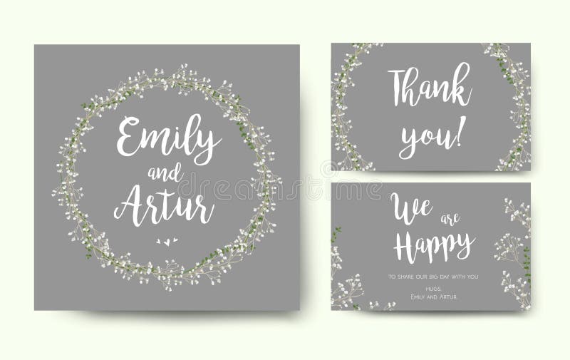 Wedding floral invitation invite flower card silver gray design