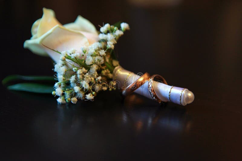 Wedding Flower Arrangement Gold Rings Stock Image Image of party
