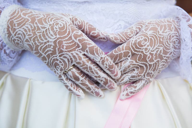 Wedding Gloves of Lace on Hands of Bride Stock Image Image of glove