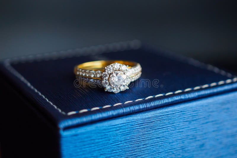 Wedding Gold Diamond Ring on Jewelry Box Stock Image Image of