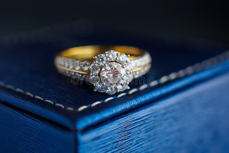 Wedding Gold Diamond Ring on Jewelry Box Stock Image Image of
