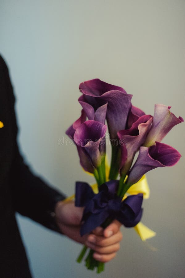 Wedding Groom with Brides Bouquet of Flowers Stock Photo Image of