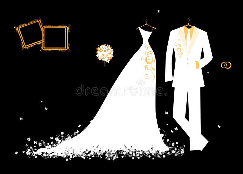 Da sposa sposo e abiti da sposa bianco su nero per il vostro disegno.