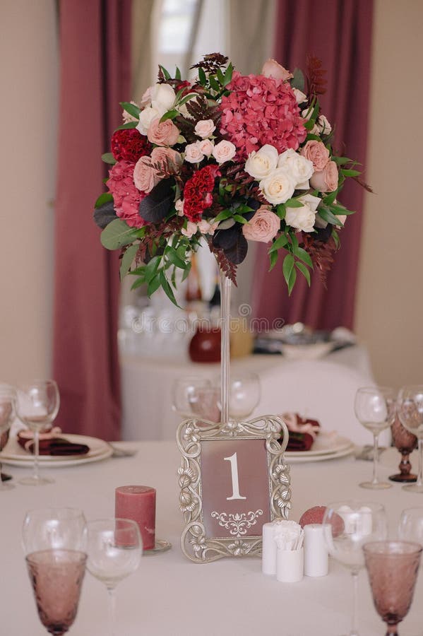 Wedding Guest Table Decorated with Bouquet and Settings Stock Image Image of decoration