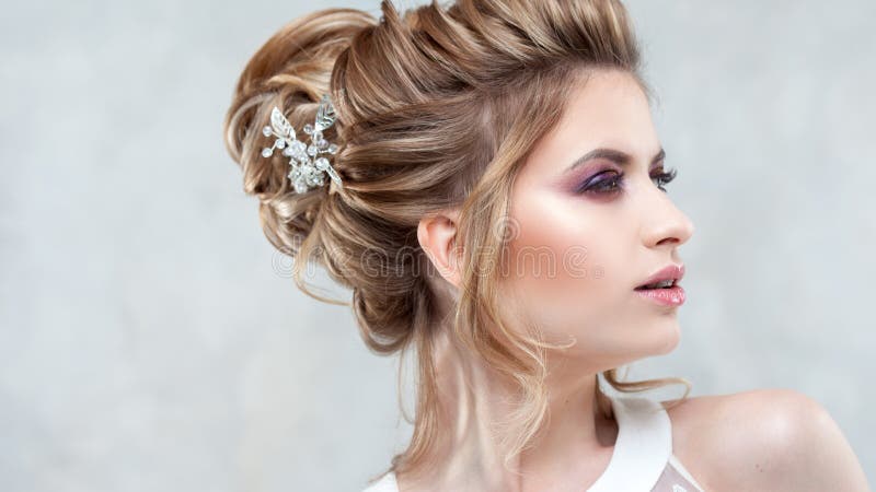 Wedding Hairstyle, Style and Makeup for the Celebration. Stock Image -  Image of bridal, model: 140086933