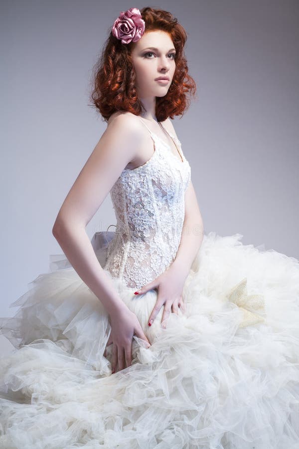 Wedding Ideas and Concepts. Young Caucasian Ginger Female Wearing ...