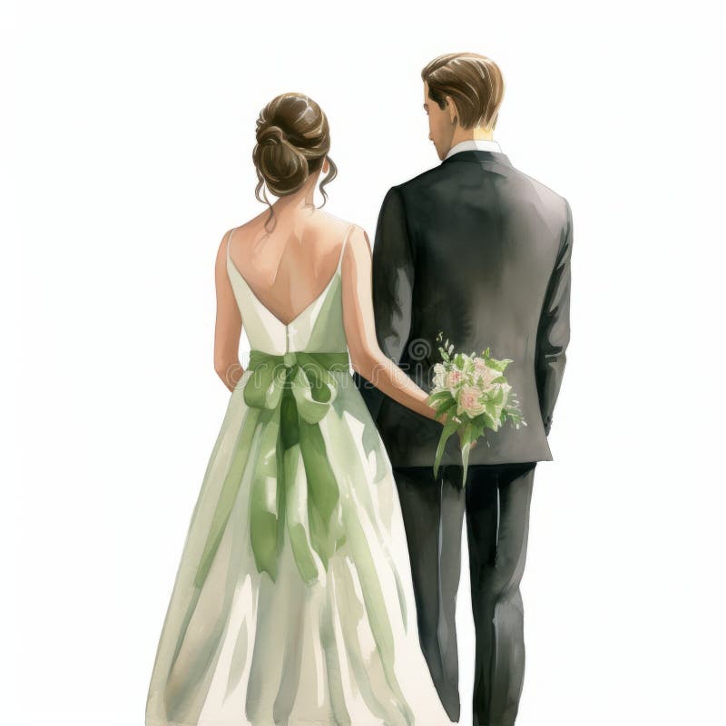 Realistic Bride and Groom Painting Illustration with Clean Edges Stock