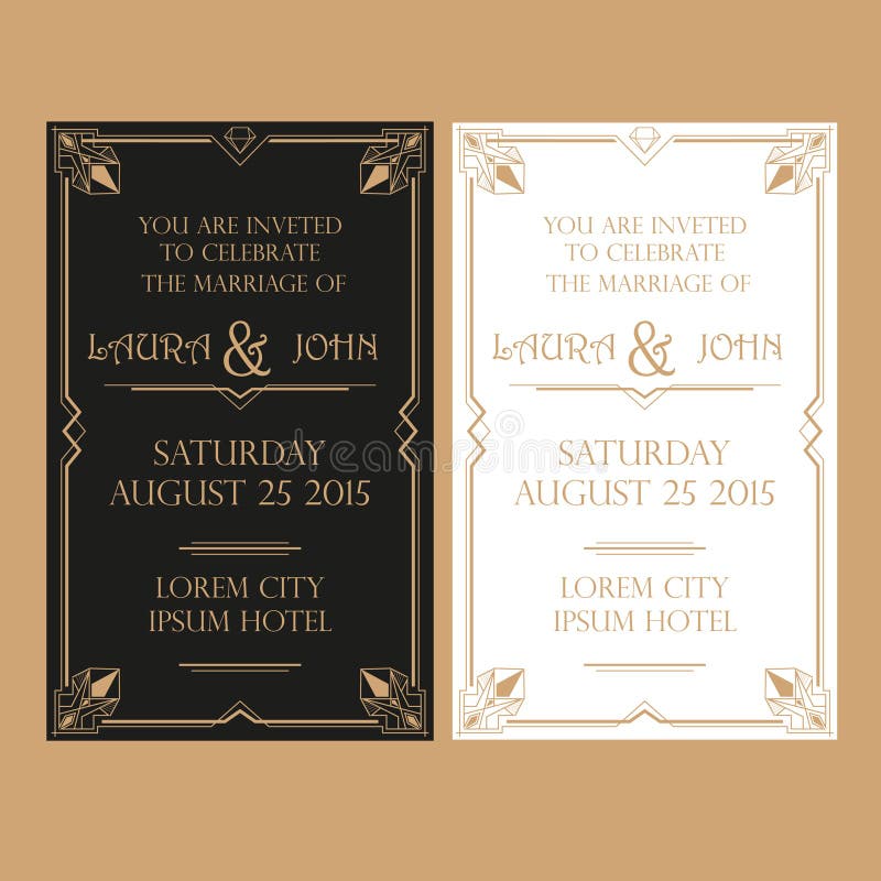 Wedding Invitation Card - Art Deco Vintage Style