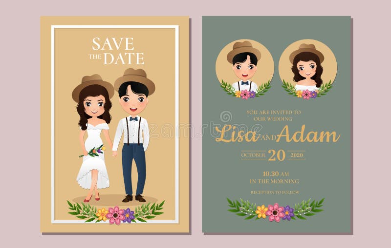 Wedding Invitation Card the Bride and Groom Cute Couple Cartoon   Vector Illustration for Event Celebration Stock Illustration - Illustration  of graphic, love: 173315882