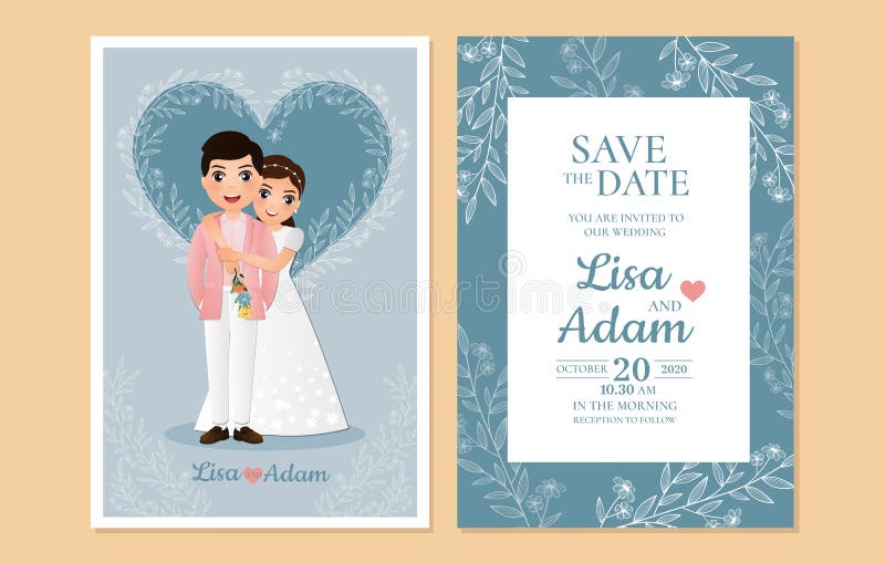 Wedding Invitation Card the Bride and Groom Cute Couple Cartoon   Vector Illustration for Event Celebration Stock Illustration - Illustration  of love, fashion: 173316066