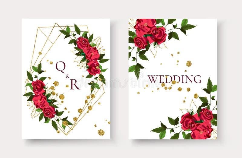 Wedding Invitation Card With Floral Golden Geometric Triangular Frame Stock Vector Illustration Of Gold Decorative 183553199