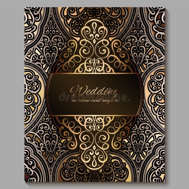 Wedding Invitation Card with Gold Shiny Eastern and Baroque Rich Foliage.  Royal Bronze Ornate Islamic Background for Your Design Stock Illustration -  Illustration of cover, background: 151006170