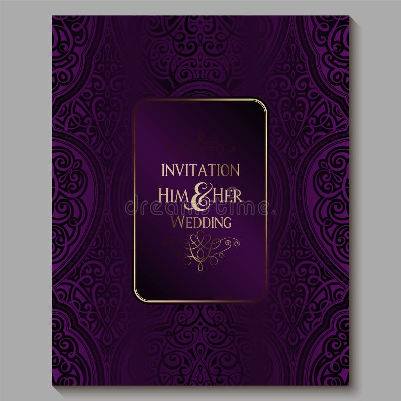 Wedding Invitation Card with Gold Shiny Eastern and Baroque Rich Foliage.  Royal Purple Ornate Islamic Background for Your Design Stock Illustration -  Illustration of greeting, advertising: 151006723