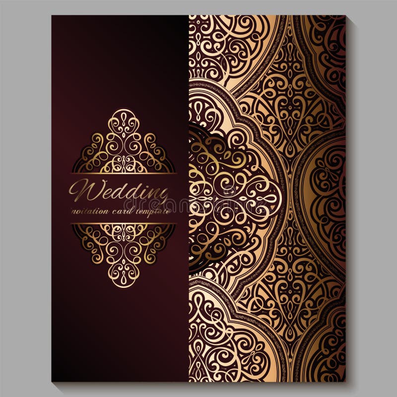 Wedding Invitation Card With Gold Shiny Eastern And Baroque Rich