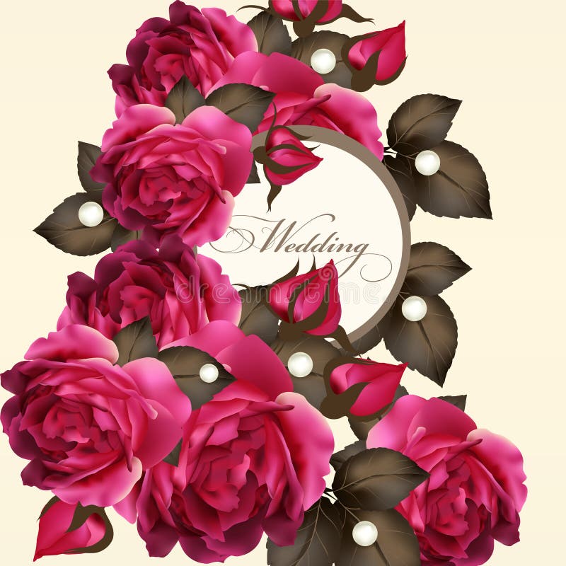 Wedding invitation card with roses