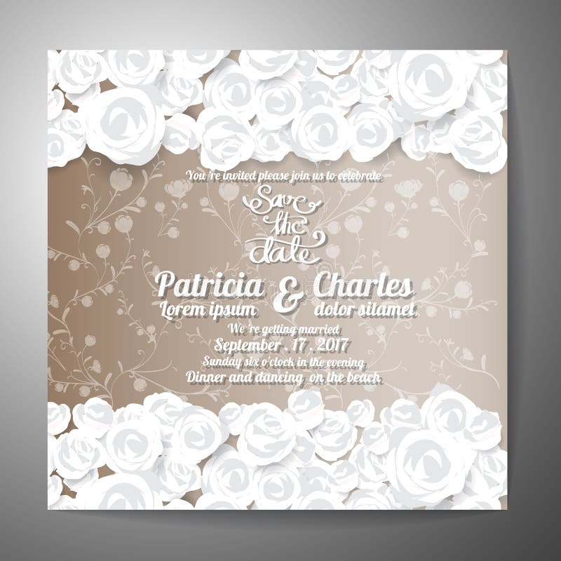 Wedding invitation card white rose flower Templates vintage