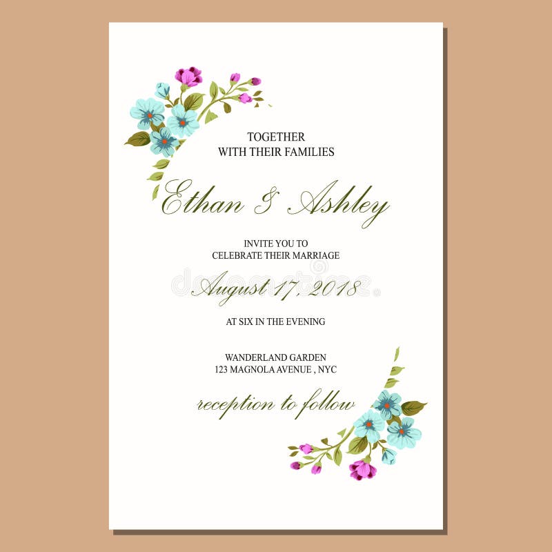 Wedding Invitation with Cute Floral Flower Pattern Frame Stock Vector