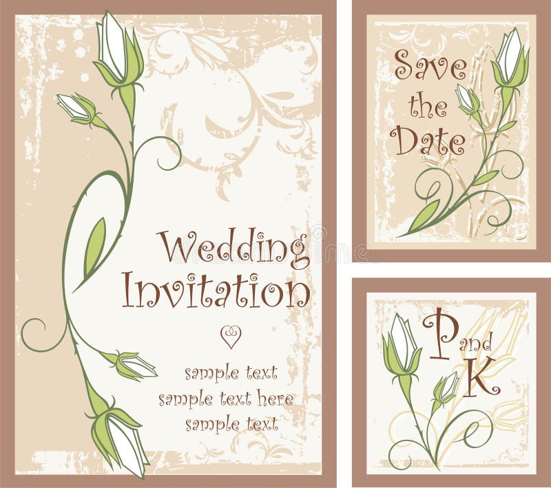 Wedding Invitation Designs Set with Rose Buds