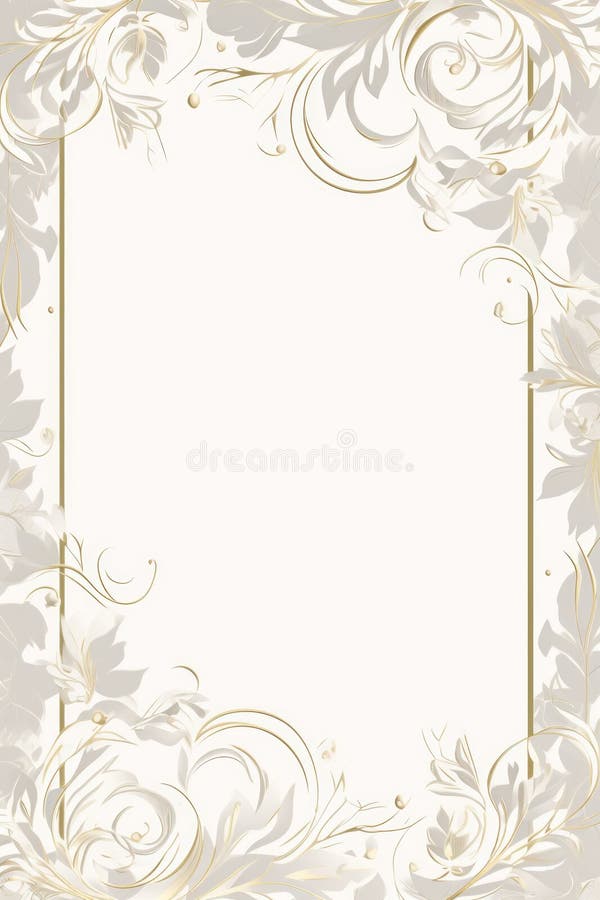 Wedding Invitation with Floral Border and Gold Frame on a White ...